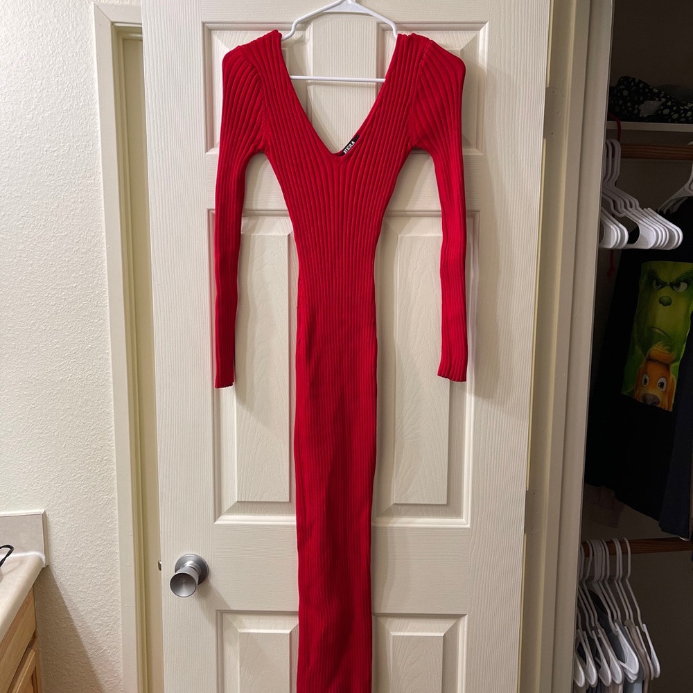 Long Sleeve Ribbed Maxi Bodycon Dress